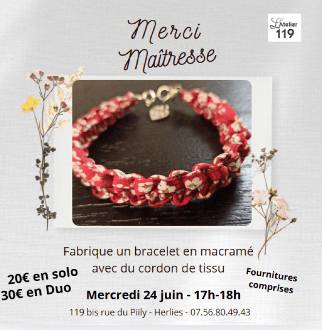 Atelier Couture & DIY : Créez un Bracelet Macramé en Tissu (Cadeau Maîtresse, Maître, ATSEM)