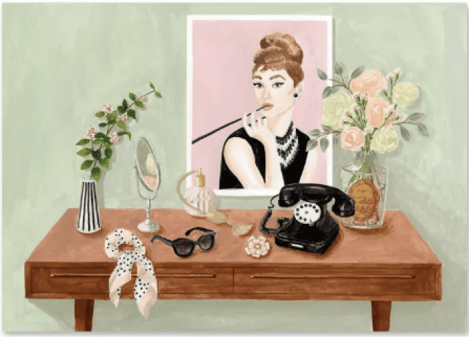 Carte postale “Audrey” – illustration élégante couture par Mélanie Voituriez