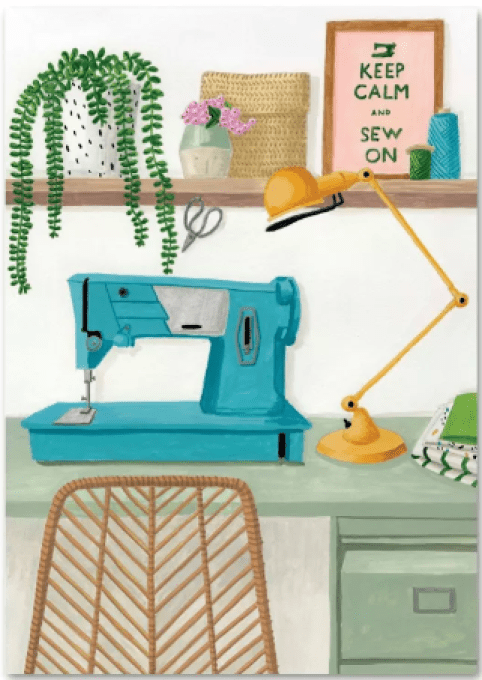 Carte postale “Keep Calm and Sew On” – illustration couture par Mélanie Voituriez