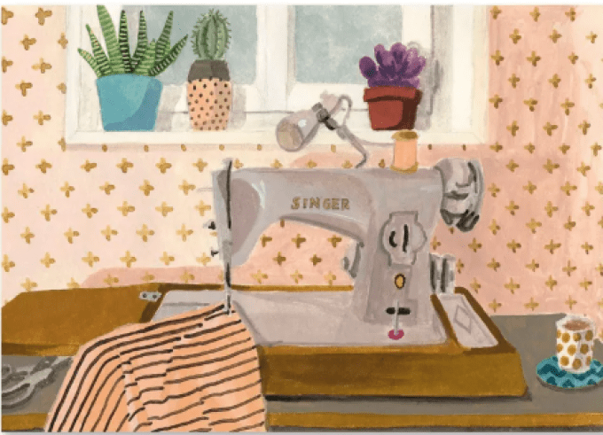 Carte postale “La Couturière” – illustration couture par Mélanie Voituriez