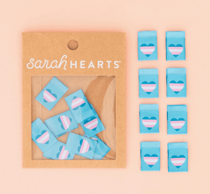 Étiquettes à coudre - cœur turquoise et rose