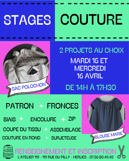 STAGES COUTURE  AU CHOIX - MARDI 15 ET MERCREDI 16 ARVIL